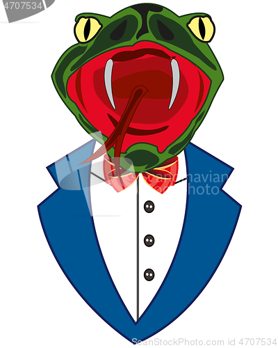 Image of Cartoon of the portrait snake in suit on white background is insulated