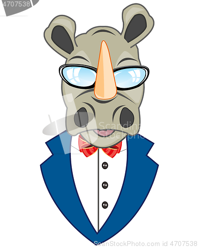 Image of Portrait animal rhinoceros in suit on white background is insulated