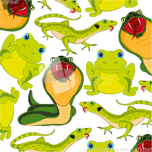 Image of Snake with lizard and frog decorative pattern