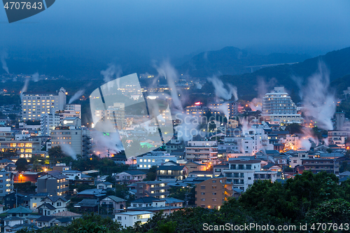 Image of Japan cityscape with hot spring bath houses 