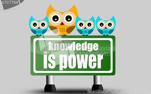 Image of Knowledge is power road sign with cute owls