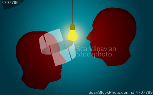 Image of Thinking Concept, human head with light bulbs