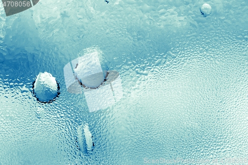 Image of Drops of water on frosty surface closeup