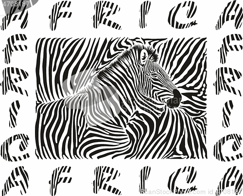 Image of Background with a zebra motif with the text AFRICA