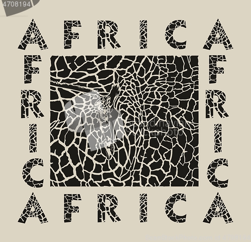 Image of Black Background giraffe and text Africa