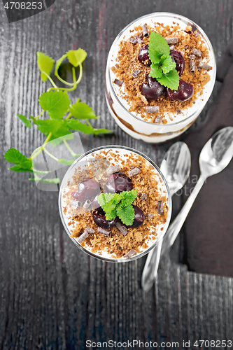 Image of Dessert Black Forest in two glasses on board top