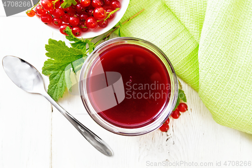 Image of Jam of red currant in jar on board top