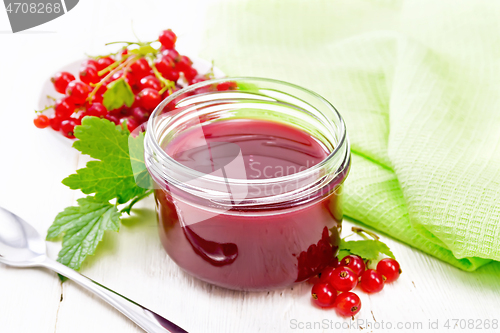 Image of Jam of red currant in jar on board