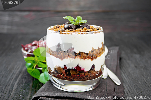 Image of Dessert Black Forest in glass on dark board