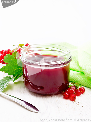 Image of Jam of red currant in jar on white board