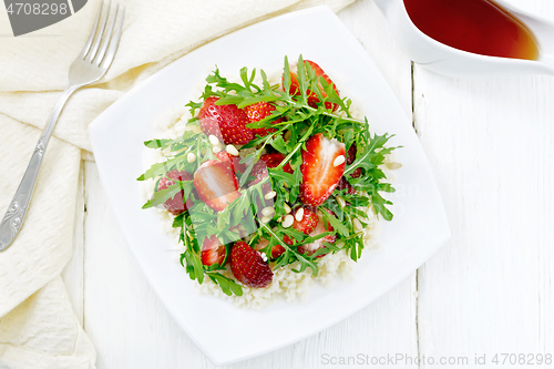 Image of Salad of strawberry and couscous on board top