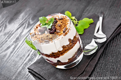 Image of Dessert Black Forest in glass on wooden board