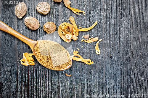 Image of Nutmeg round in spoon on board top