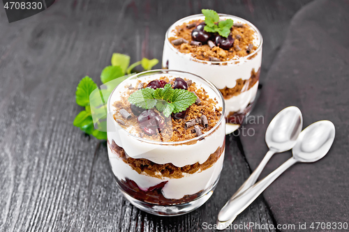 Image of Dessert Black Forest in two glasses on board