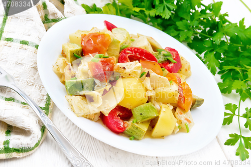 Image of Ragout vegetable with zucchini on light board