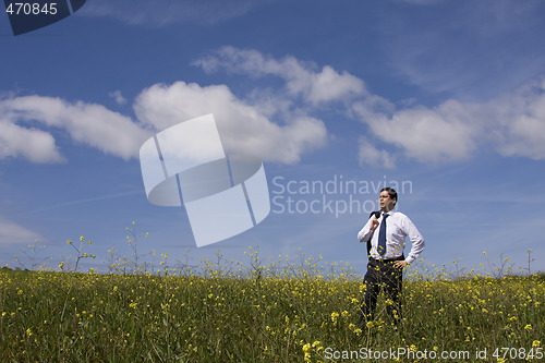 Image of businessman enjoying a hot summer day