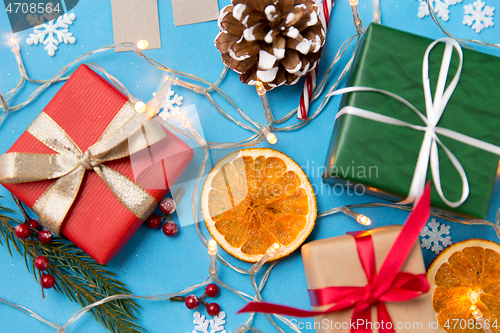 Image of christmas gifts and decorations