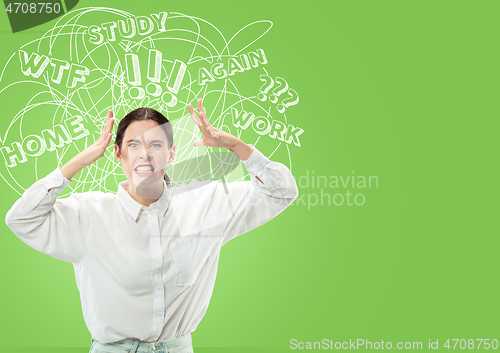 Image of Young caucasian woman with mixed thoughts