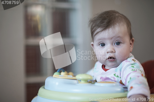 Image of baby learning to walk in walker