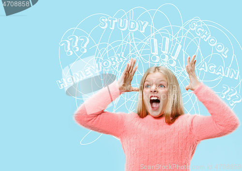 Image of Young caucasian girl with mixed thoughts