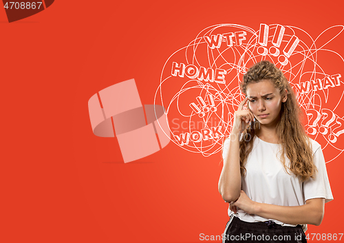 Image of Young caucasian woman with mixed thoughts