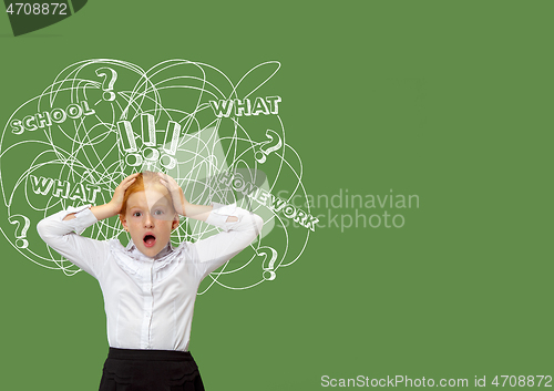 Image of Young caucasian girl with mixed thoughts