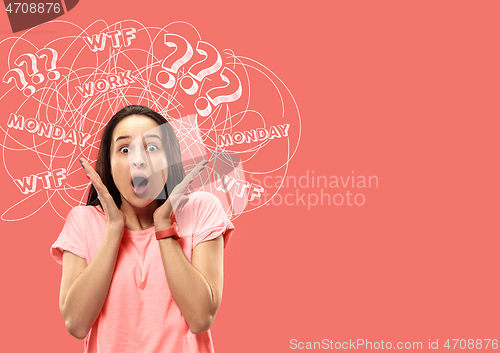 Image of Young caucasian woman with mixed thoughts