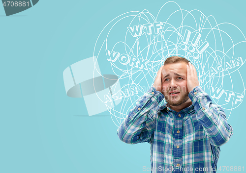 Image of Young caucasian man with mixed thoughts