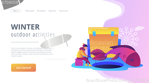 Image of Ice fishing concept landing page.