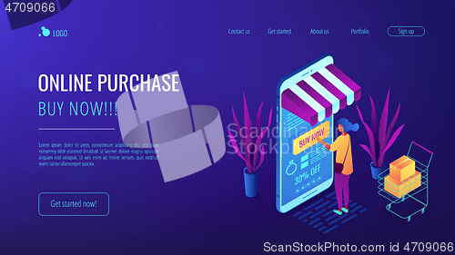 Image of Online purchase concept Isometric 3D landing page.