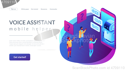 Image of Chatbot technology isometric 3D landing page.