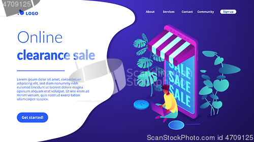 Image of Discount online concept Isometric 3D landing page.