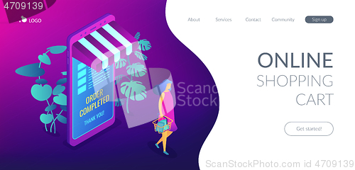 Image of Online shopping concept Isometric 3D landing page.