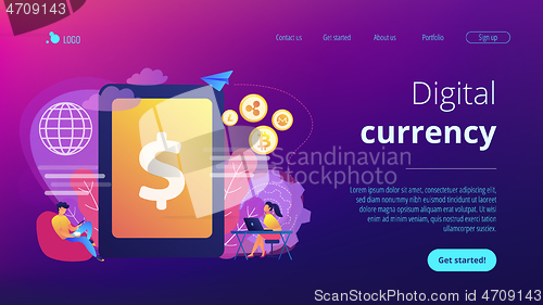 Image of Digital currency concept landing page.