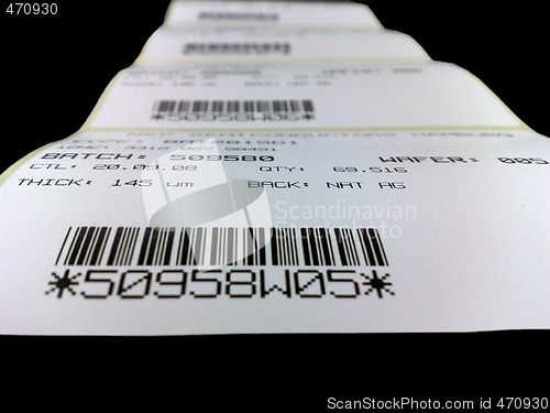 Image of Roll of labels with the printed bar codes and figures.