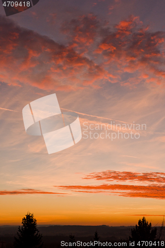 Image of Dramatic red sky at sunset 