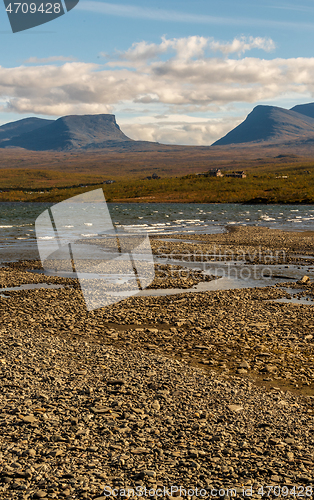 Image of Landscape with Tornetrask lake and u-shaped valley (Lapporten), 