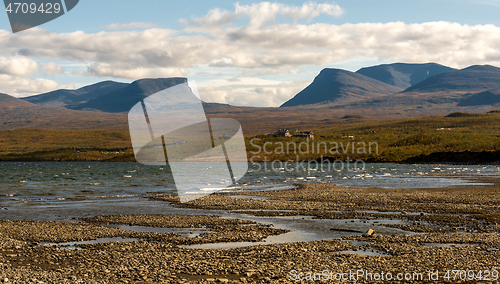 Image of Landscape with Tornetrask lake and u-shaped valley (Lapporten), 