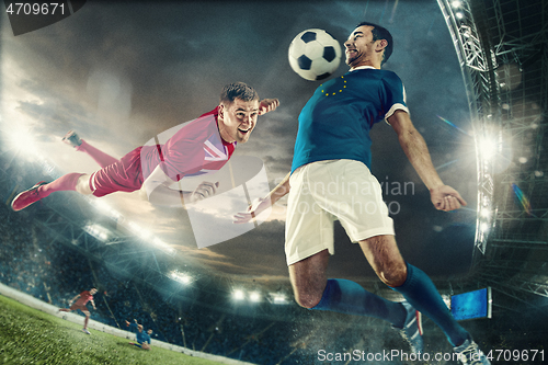 Image of Football or soccer players colored in United Kingdom and European Unity flags