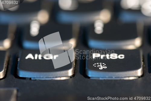 Image of Macro shot of black keyboard focus on PrtSc key