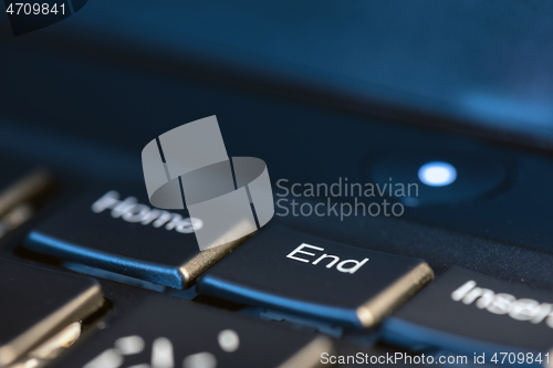 Image of Macro shot of black keyboard focus on end key