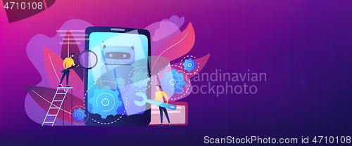 Image of Chatbot app development concept banner header.