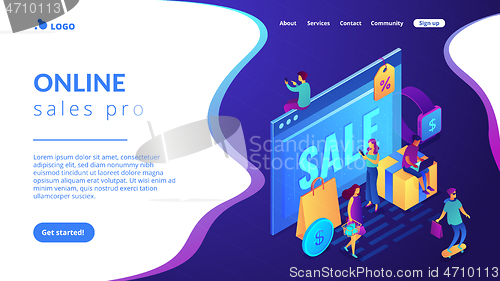 Image of Online sales pro concept Isometric 3D landing page.