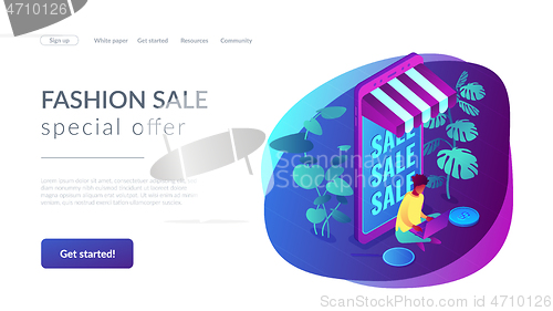 Image of Discount online concept Isometric 3D landing page.