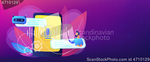 Image of Chatbot voice controlled virtual assistant concept banner header.