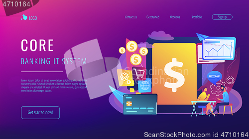Image of Core banking IT system concept landing page.