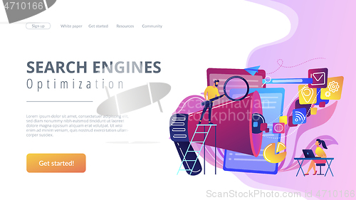 Image of Search engines optimization concept landing page.