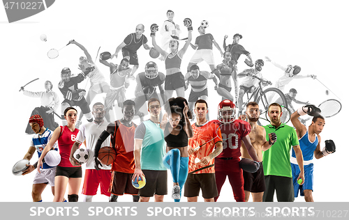 Image of Sport collage about female athletes or players. The tennis, running, badminton, volleyball.