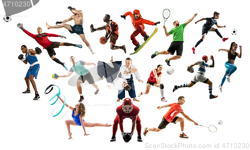 Image of Sport collage about female athletes or players. The tennis, running, badminton, volleyball.