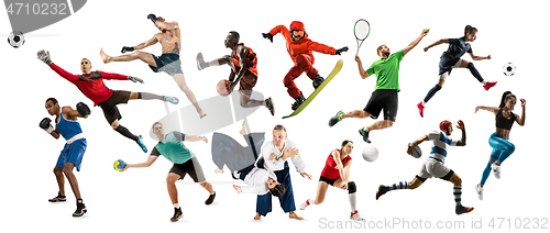 Image of Sport collage about athletes or players. The tennis, running, badminton, volleyball.